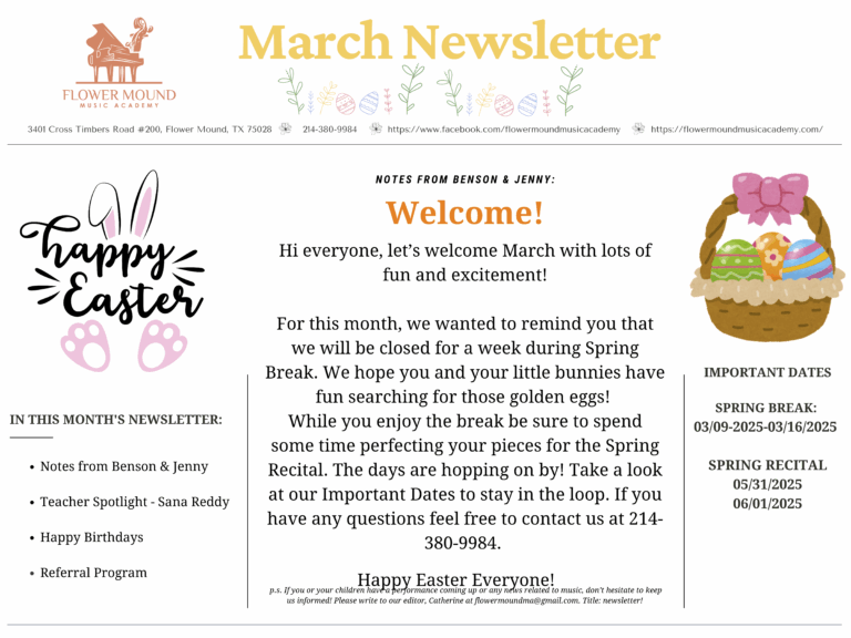 Flower Mound Music Academy offers private lessons in piano, voice, violin, viola, cello and guitar to students of all ages and levels in Flower Mound, Lewisville, Denton, Argyle, Keller area.