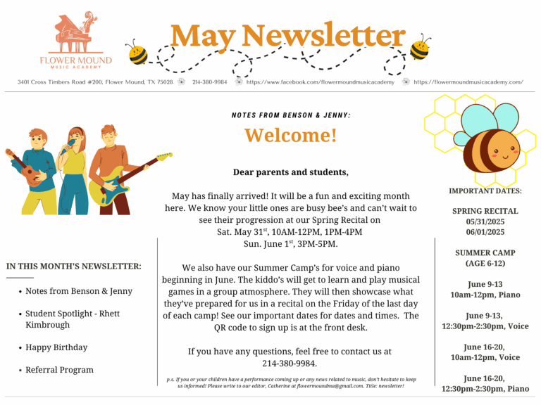 Flower Mound Music Academy offers private lessons in piano, voice, violin, viola, cello and guitar to students of all ages and levels in Flower Mound, Lewisville, Denton, Argyle, Keller area.