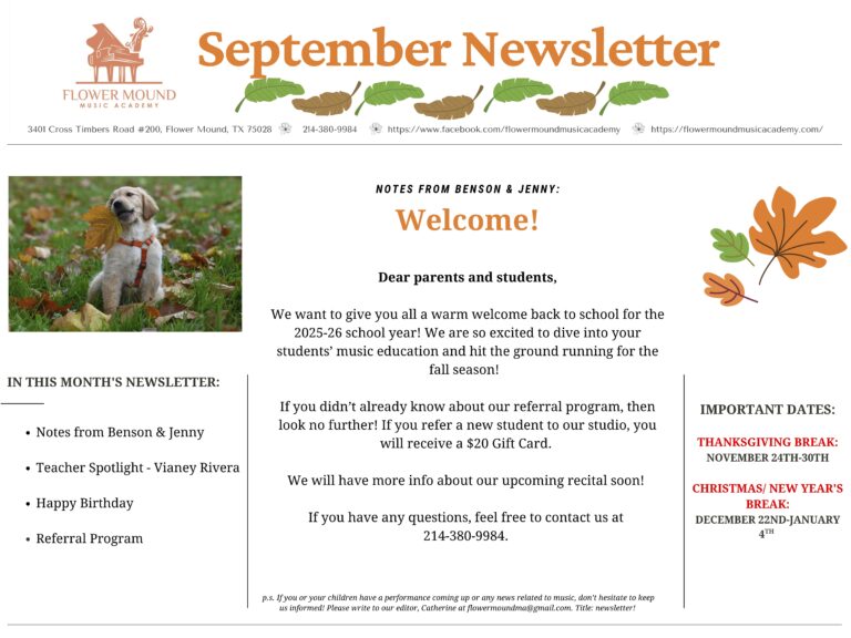 Flower Mound Music Academy offers private lessons in piano, voice, violin, viola, cello and guitar to students of all ages and levels in Flower Mound, Lewisville, Denton, Argyle, Keller area.