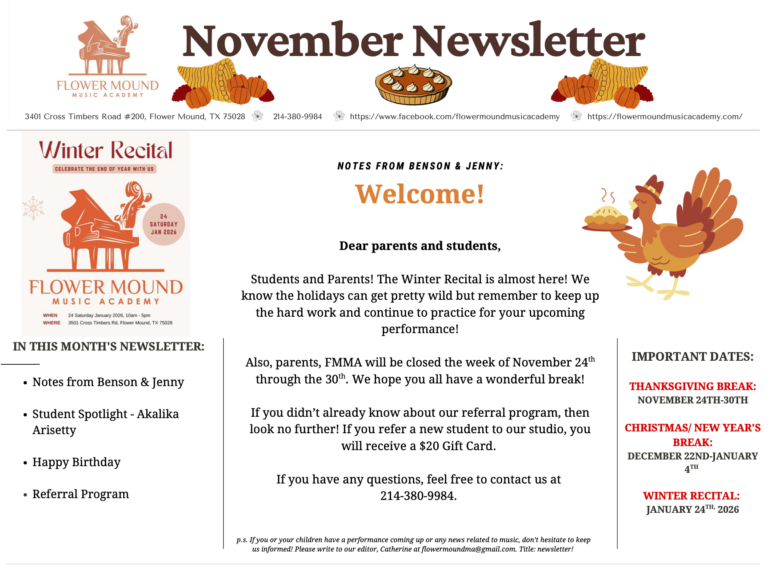 Flower Mound Music Academy Newsletter November 2025