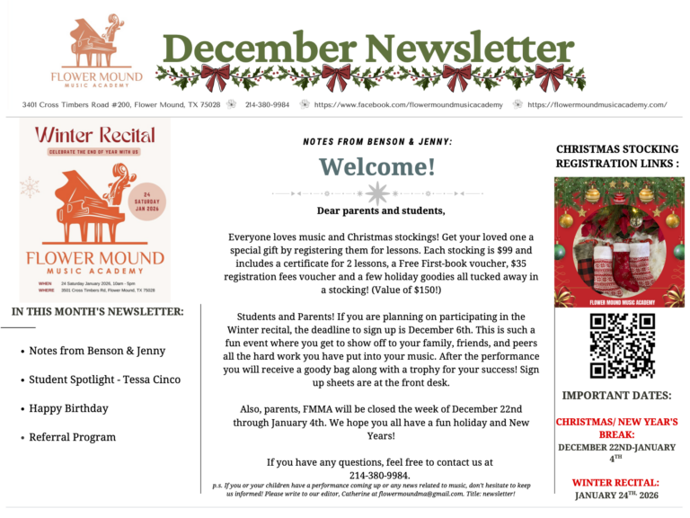 Flower Mound Music Academy Newsletter December 2025