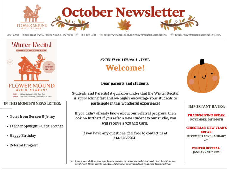 Flower Mound Music Academy Newsletter October 2025