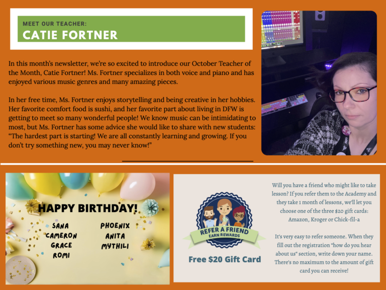 Flower Mound Music Academy Newsletter October 2025