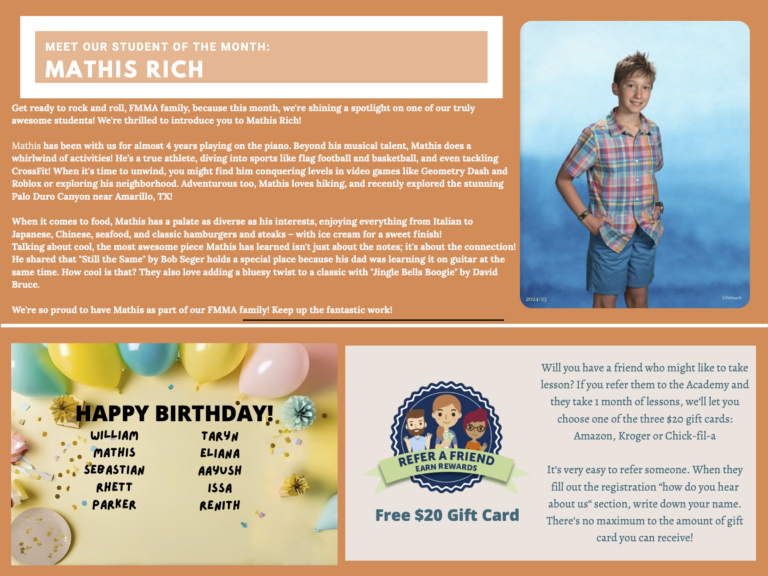 Flower Mound Music Academy Newsletter April 2026