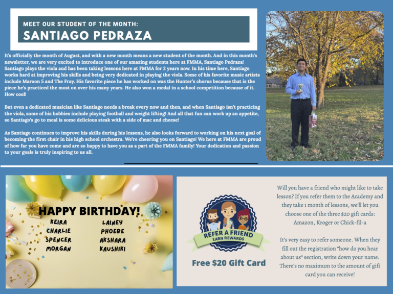 Flower Mound Music Academy Newsletter august 2026