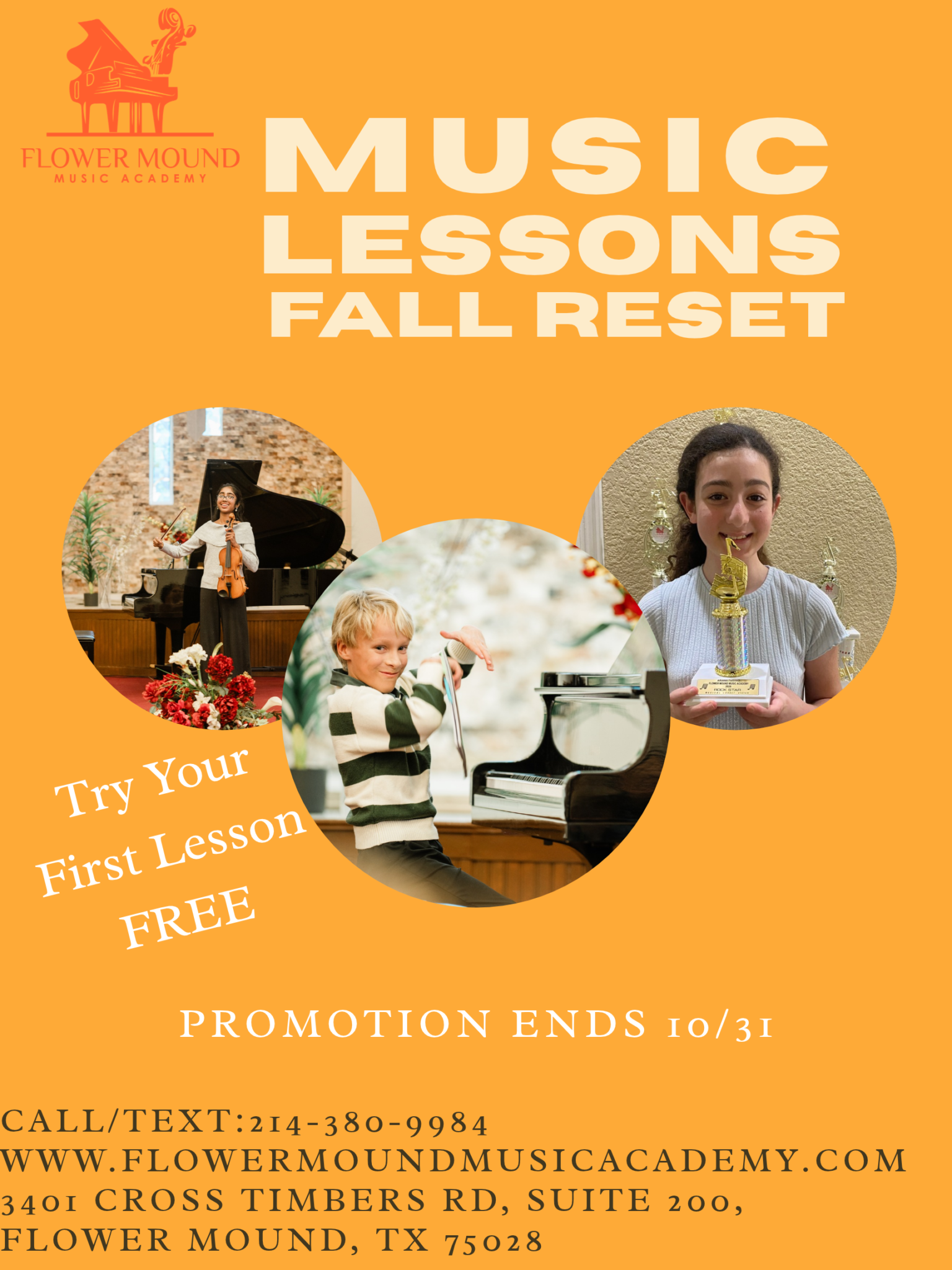 Flower Mound Music Academy offers private lessons in piano, voice, violin, viola, cello and guitar to students of all ages and levels in Flower Mound, Lewisville, Denton, Argyle, Keller area.